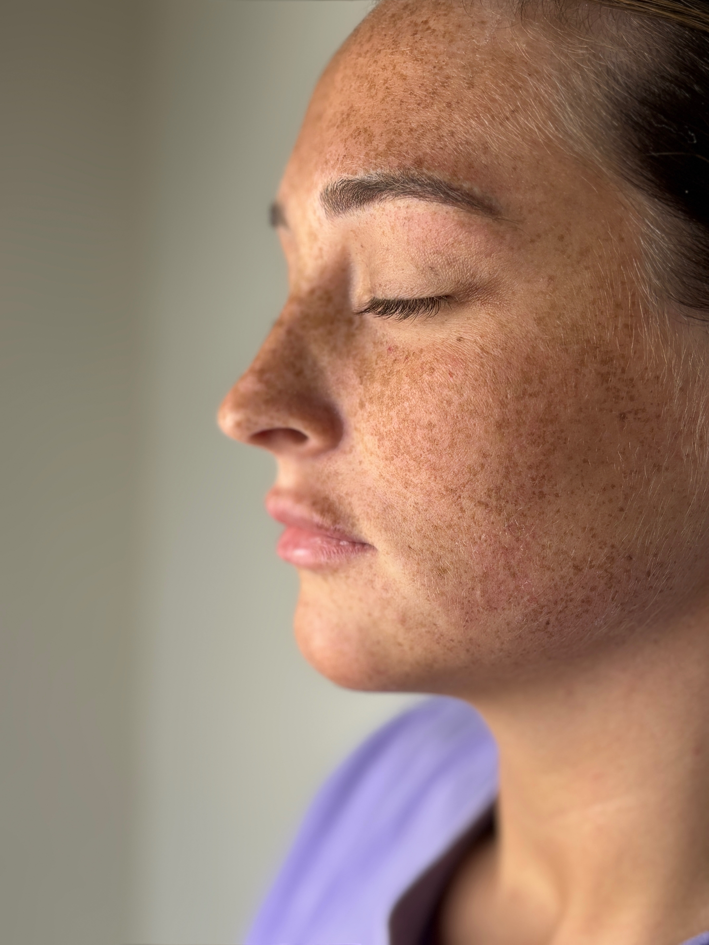 Client left profile after powder brows